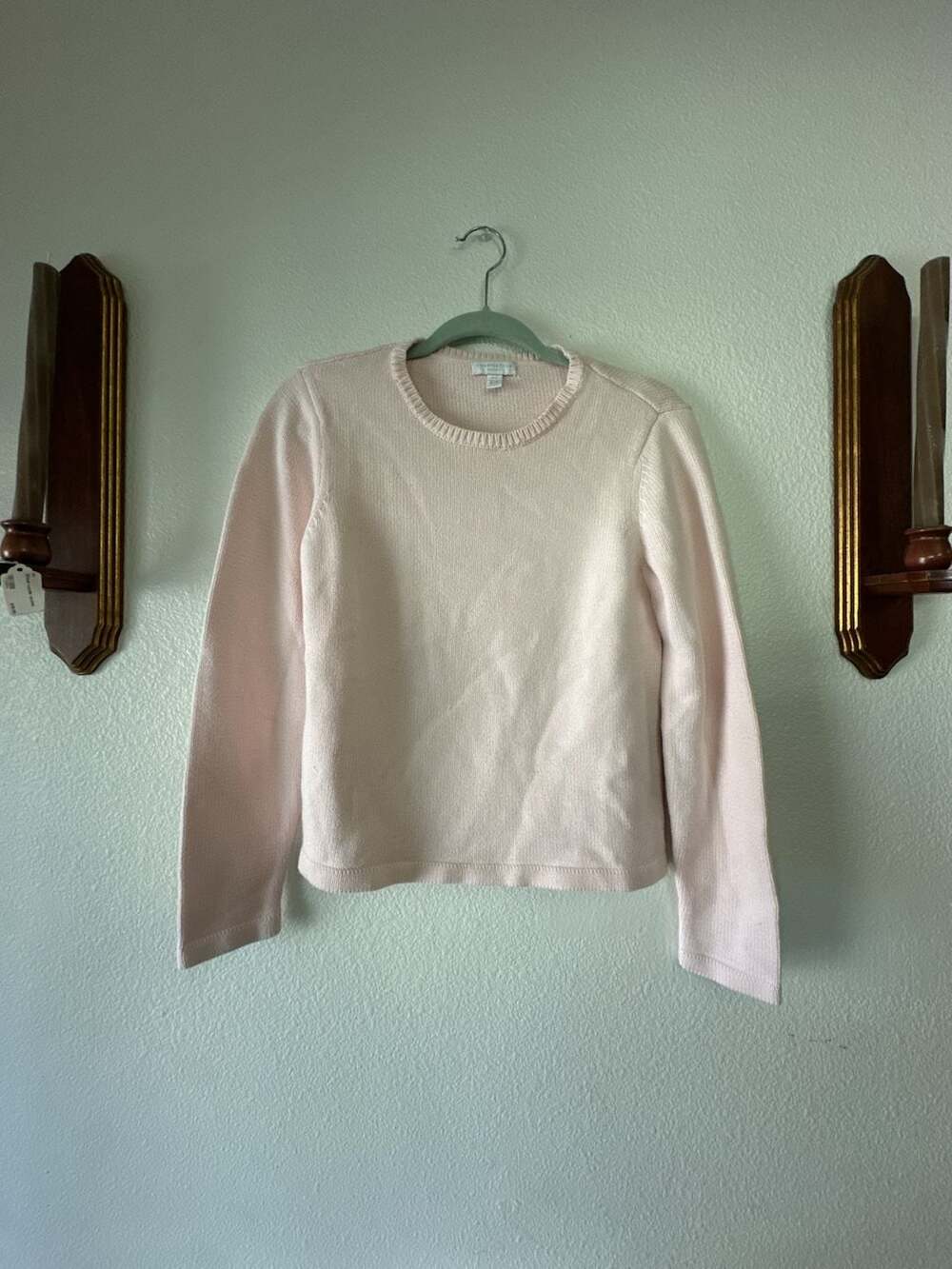 Charter Club Petite 100% Pima Cotton Long Sleeve Crewneck Sweater Pale Pink